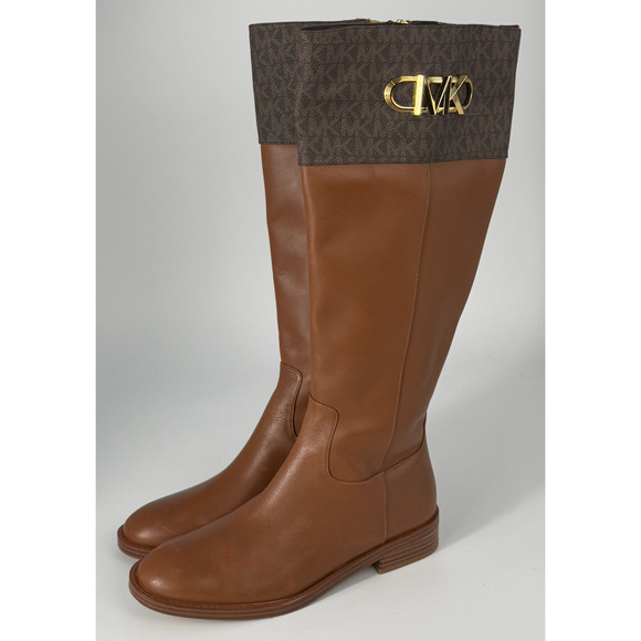 NEW MICHAEL KORS BROWN PARKER LOGO & LEATHER KNEE BOOTS SZ 6 - Picture 11 of 12